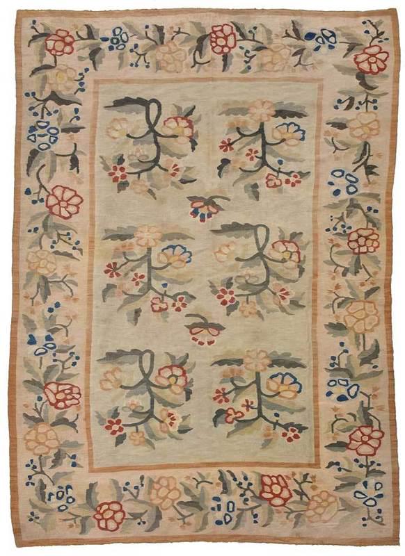 Bessarabian Kilim Carpet: Russia, Ukraine or Moldova, probably mid 20th century, stylized floral design with floral vine border, later backing, 8 ft. 10 in. x 5 ft. 7 in., Provenance: Collection from an Important American Fami