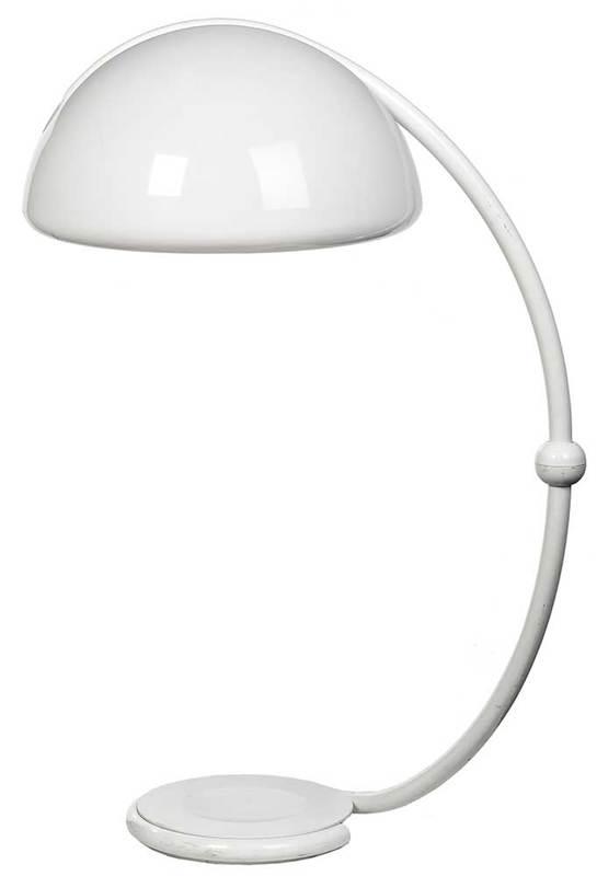 Modern Elio Martinelli Serpente Floor Lamp: Italian, 20th century, curved white enameled metal swivel arm, with domed shade and single socket, 48 in., Provenance: Private Collection, Asheville, North Carolina