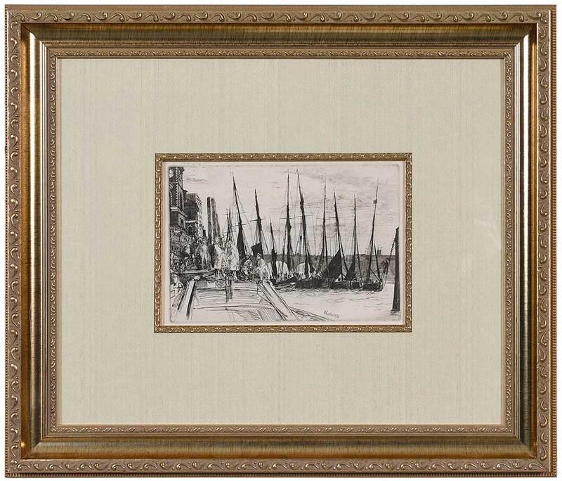 James Abbott McNeill Whistler: (Massachusetts/England, 1834-1903)Billingsgate, 1859, state IX/IX (Glascow 51), signed in plate "Whistler 1859", etching and drypoint on laid paper, plate 6 x 8-7/8 in. sheet 7-5/8 x 10-1/2 in.; moder