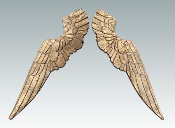 Pair carved and gilt angel wings - 2