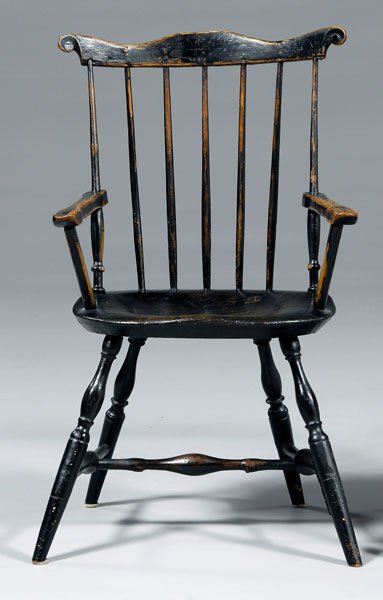 Two antique Windsor open armchairs: - 6