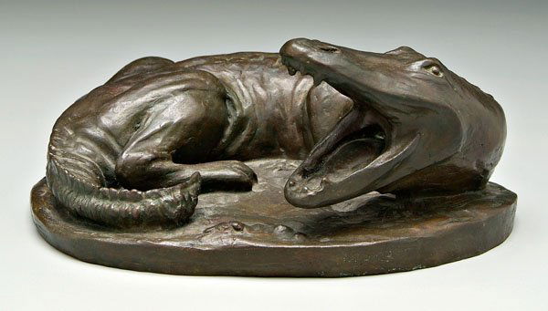 Anna Huntington bronze: (Anna Vaughn Hyatt Huntington, N.A., Connecticut, 1876-1973), alligator, signed in base "A.H. Huntington 1968", 5-5/8 x 12-3/4 x 9-1/2 in. Some pitting, dark brown patina. Provenance: Deaccessioned fr