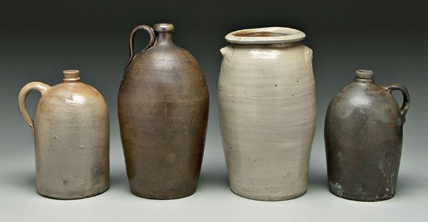 Four pieces salt glaze pottery: