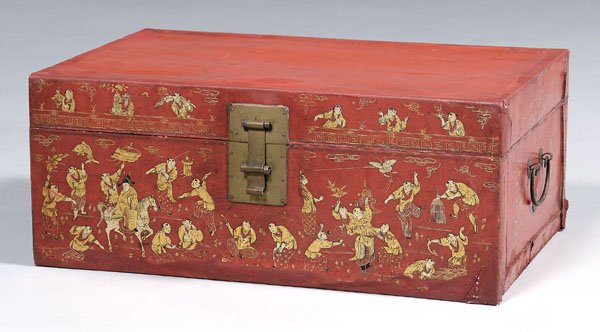 Chinese red leather trunk,