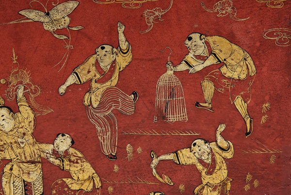 Chinese red leather trunk, - 3