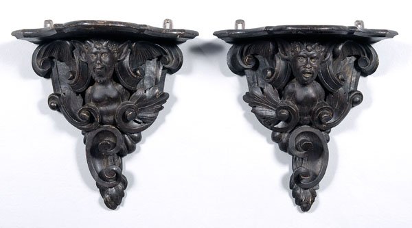 Pair carved wood brackets