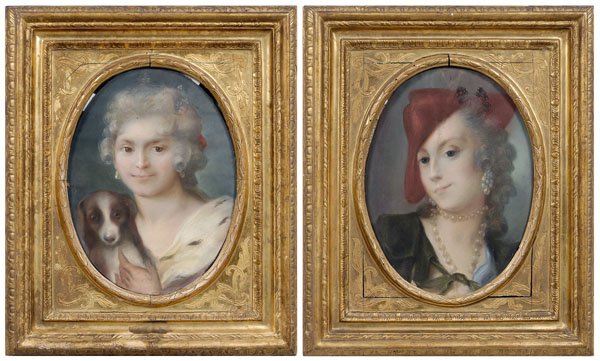 Pair 18th century pastel portraits