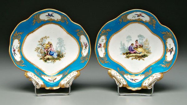 Pair Sèvres shell bowls