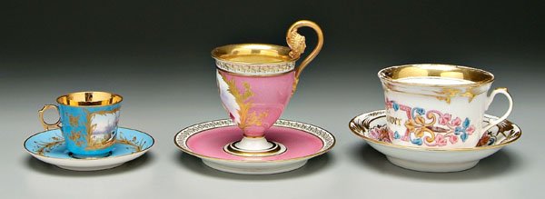 Three cups and saucers