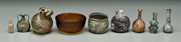 Nine pieces Roman glass