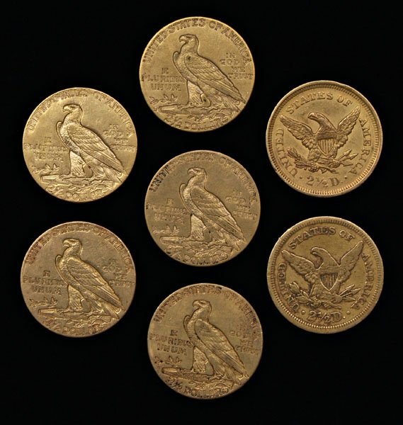 Seven U.S. $2-1/2 gold coins - 2