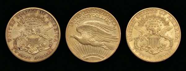 Three U.S. $20 gold coins - 2