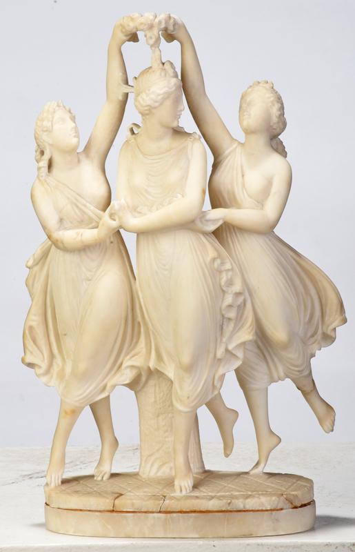 After Antonio Canova: (Italian, 1757-1822)The Three Graces, 20th century, carved alabaster, 14-1/4 in.