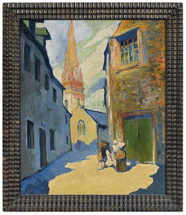 After Pierre De Belay: (France, 1890-1947)European Street Scene, unsigned, possible initials lower right, oil on canvas, 25 x 21 in.; period carved wood frame, 29 x 25 in.