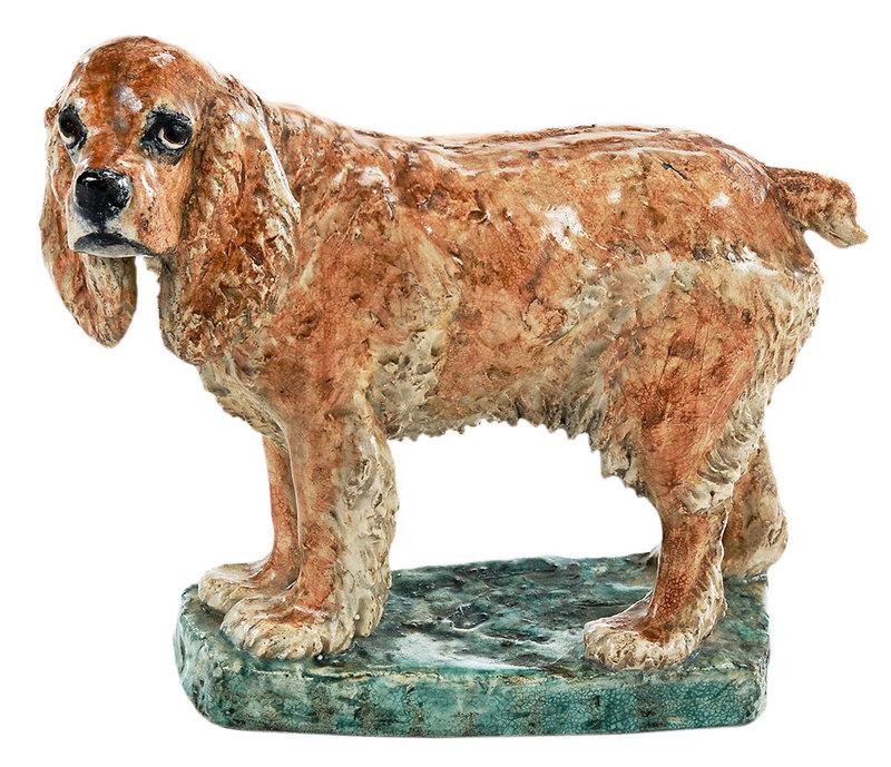Kathleen Wheeler Crump: (American,ÿ1884-1977)glazed ceramic spaniel, signed on base "Kathleen Wheeler", 5-1/4 x 6 in.Provenance: Property of Twin Oaks Plantation, Thomasville, Georgia
