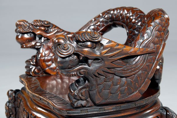 Chinese dragon carved armchair, - 6