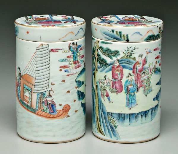 Pair [famille rose] lidded jars