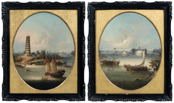 Pair China trade paintings, Namcheong