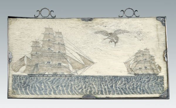 American scrimshaw pan bone panel,