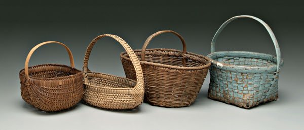 Four oak split baskets: