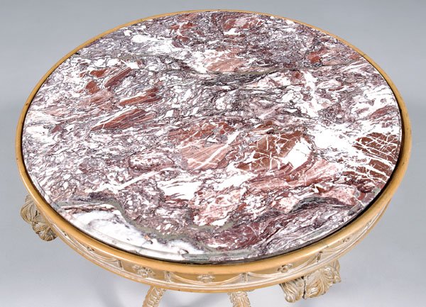 Carved beechwood marble-top table, - 2