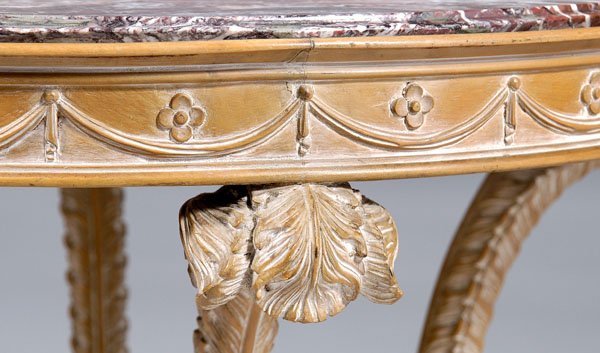 Carved beechwood marble-top table, - 3