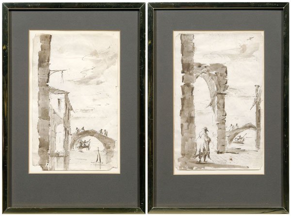 Two drawings, follower of Guardi