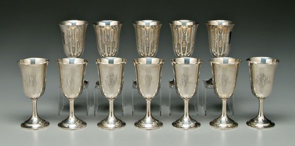 Set of 12 sterling goblets: