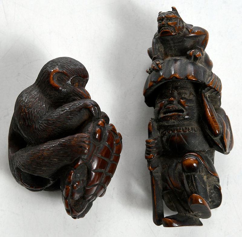 Two Japanese Carved Wood Netsuke Figures (1 of 5)