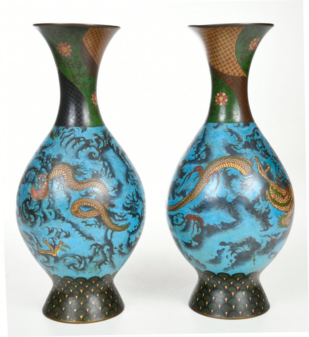 Pair of Asian Cloisonne Figural Dragon Vases (1 of 18)