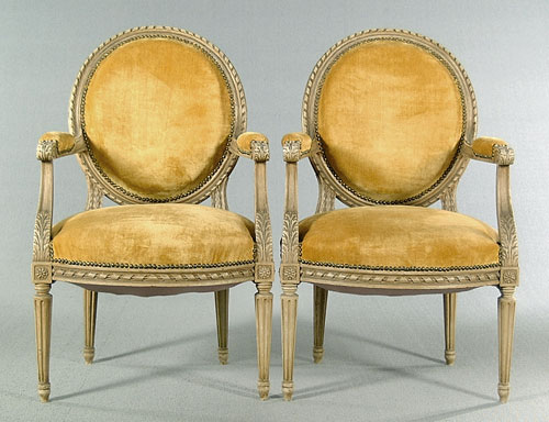 Pair Louis XVI style armchairs, acanthus-