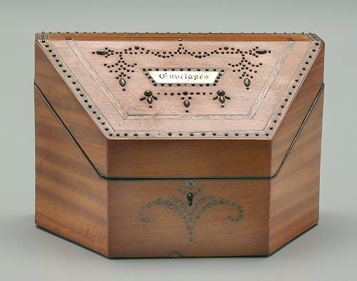 Inlaid satinwood letter box, tapered rect