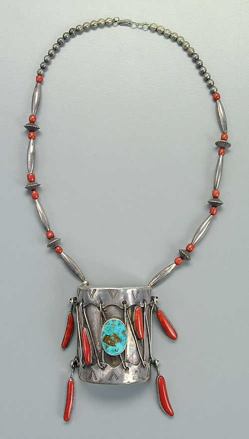 Navajo necklace, silver, turquoise and c