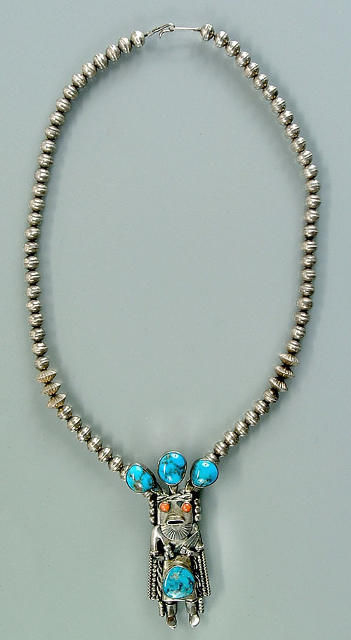 Navajo necklace, silver, turquoise and c