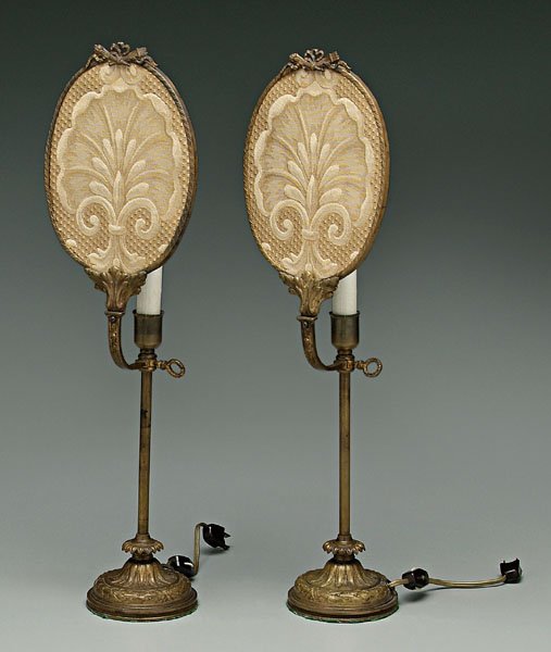 Pair brass boudoir lamps