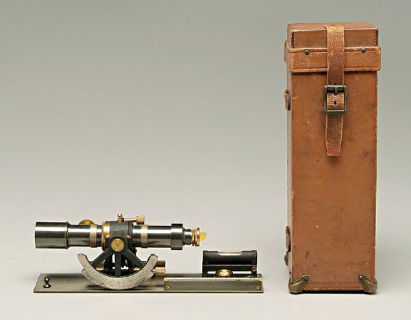Gurley plane table alidade,: Gurley plane table alidade, 8-1/4 in. telescope with 11 in. base marked "W. & L.E. Gurley Troy, N.Y. USA. 181587", 1918, Beaman stadia arc number 8193, patented 1906, two spirit levels, cased compass