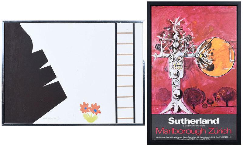 Two Modern Lithographs: (20th century)Derrick Greaves (British, 1927-2002), Untitled, abstract composition with flowers, edition 20/25, signed lower left "Derrick Greaves 66"; Graham Sutherland 1972ÿ Exhibition poster, larg