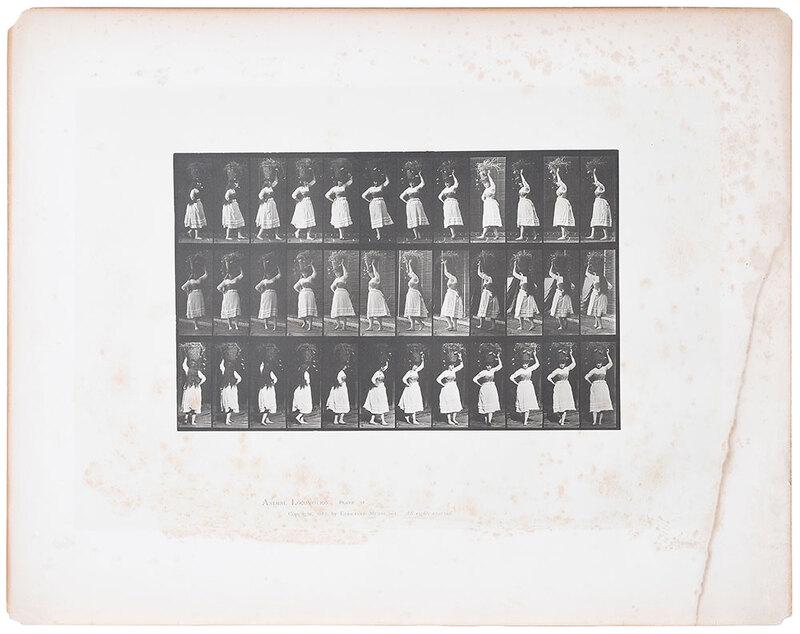 Eadweard Muybridge: (American, 1830-1904)Animal Locomotion, 1887, Plate 57, copyright 1887, losses at corners of sheet; (Woman Balancing a Basket on her Head), collotype on paper, 8-1/2 x 13-1/2 in. (image), 18-3/4 x 23-