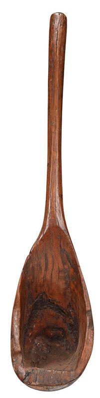 Monumental Burlwood Spoon or Ladle: probably American, ash or chestnut carved ladle with deep bowl, 41 in. long, Provenance: Property from the Collection of the Late Parker B. Poe, Thomasville, Georgia, now the Property of the Thomasvil