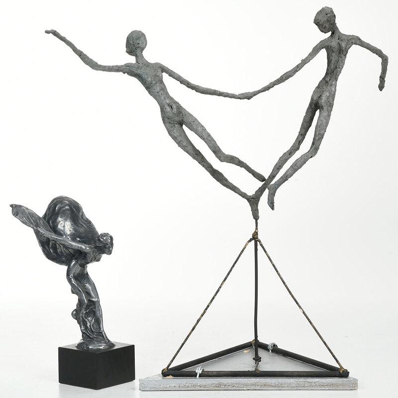 Cast "Spirit Of Ecstasy" Hood Ornament: 20th century, after the sculpture by Charles Robinson Sykes (British, 1875-1950) designed for Rolls-Royce as a bonnet ornament, cast nickel silver figure mounted to a black marble base, cast signature