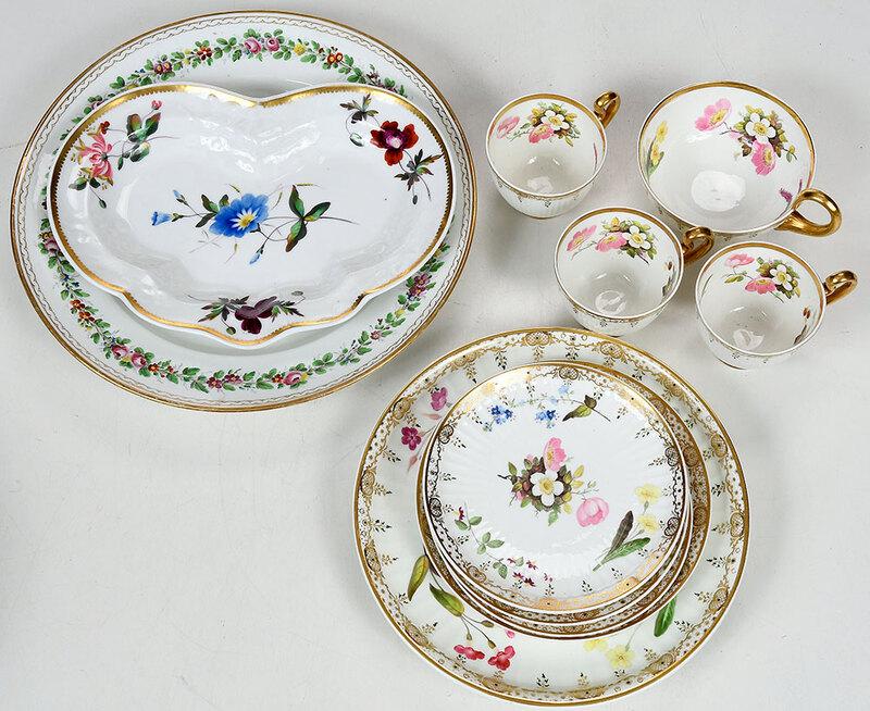 Group Floral Decorated Table Porcelain: including four pieces Copeland Spode Wildflower; bowl with green and gilt floral decoration; large plate with floral border; heart shaped dish; five matching plates of various sizes, four matching cup
