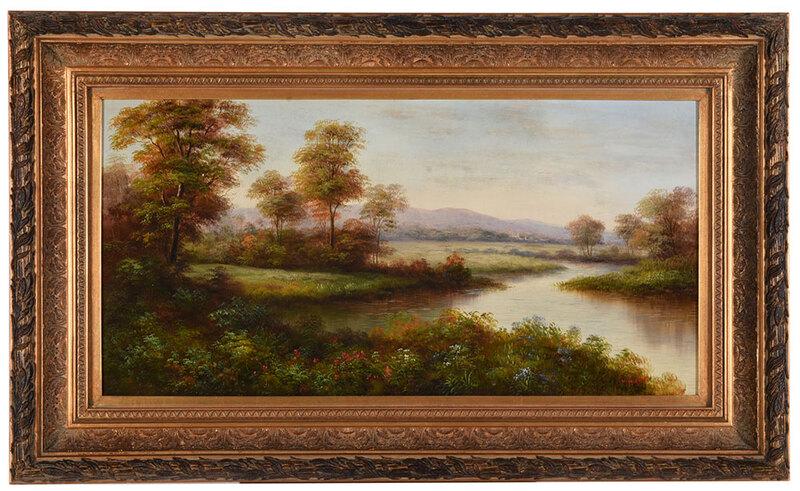 British School Decorative Painting: (20th/21st century)Landscape, unsigned, oil on canvas, 18-1/8 x 36-7/8 in.; modern molded gilt wood frame, 27-3/4 x 46 in., Provenance: Private Charlotte Collection
