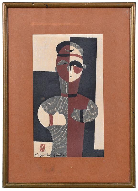 Kiyoshi Saito: (Japanese, 1907-1997)Haniwaÿno. 5, sosaku-hangaÿmovement, woodblock print, signed lower left "Kiyoshi Saito", 13-3/4 x 7-3/4 in. (sight); modern giltwood and composition frame, 21 x 15 in., Provenan