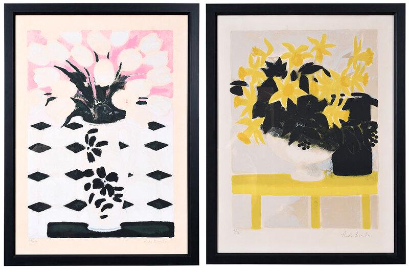 Andr‚ Brasilier: (French, born1929)Two lithographs: Les Jonquilles. 1969, edition 1/125;ÿLe Vase des Tulipes, 1970, edition 19/400,ÿboth signed lower right in pencil "Andre Brasilier", lithographs on paper, sight 28