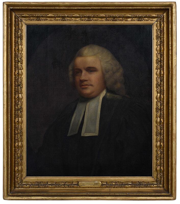 After Sir Joshua Reynolds: (British, 1723-1792)John Dunning, 1st Lord Ashburton, 19th century copy, oil on canvas, 29 x 24-1/4 in.; fine Carlo Maratta type gilt wood and composition frame, 36-3/4 x 31-3/4 in., Provenance: Priva