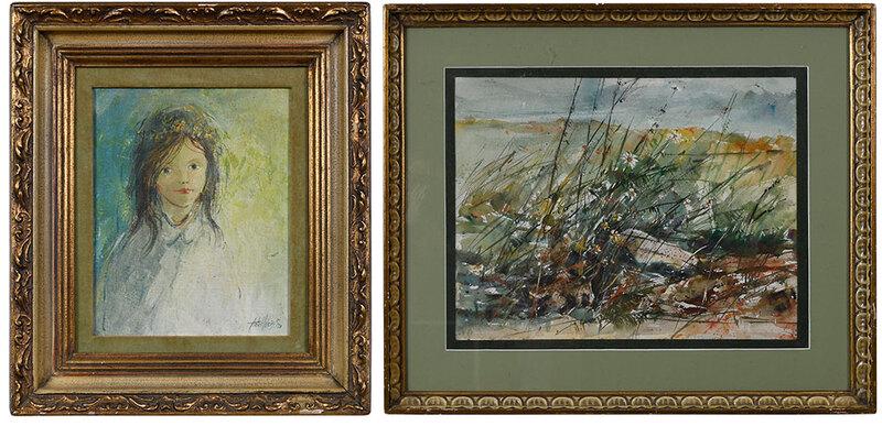Anton Weiss: (Tennessee/Arkansas, born 1936)Two works: Wildflowers, unsigned, watercolor and gouache on paper,ÿ16-3/4 x 22 in. (sight); carved gilt wood frame, 26 x 31;ÿPortrait of a Girl, 1970, signed lower rig
