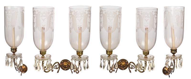 Suite of Four Brass and Etched Glass Wall Lights (1 of 8)