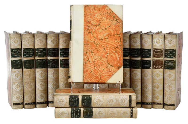 The Poetical Works of Robert Browning: (English, 1812-1889), London: Smith, Elder, & Co., 1888, limited edition, one of 250 copies printed on hand made paper, in three quarter vellum over marbled boards, elaborately gilt decorated spines w