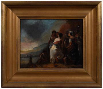 Alfred Jacob Miller: (American, 1810-1874)The Fountain, signed lower left "AJ Miller", inscribed lower right "Roma 1833", oil on board, 9-1/4 x 11-1/2 in.; reproduction carved gilt wood and composition frame, 15 x 17-1/2