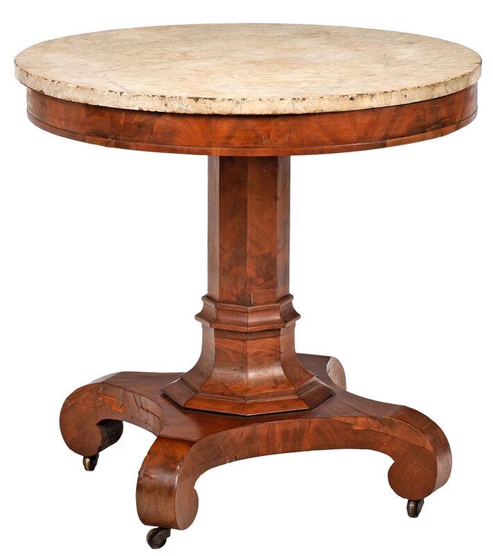 American Classical Mahogany Marble Top Center Table (1 of 5)